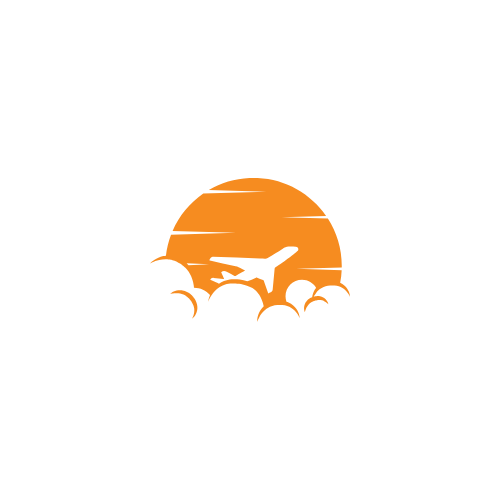 ZenSoul Travels Sponsor Logo Placeholder Icon of a plan rising into the air above the clouds, with the sun behind it.